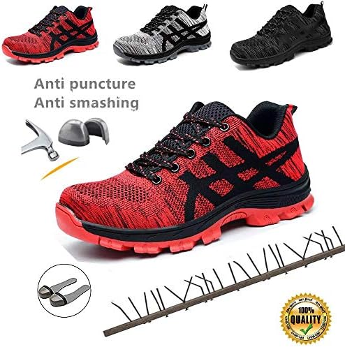 Disnation 2019 Indestructible Men Safety Shoes, Work Boots |Fashion Breathable Mesh Steel Toe Cap| Outdoor Anti-slip Steel Puncture Proof Construction Safety Shoes (8.5US/42EU, Red)