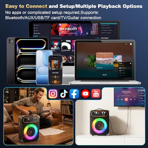 HWWR Karaoke Portable Bluetooth 5.3 Speaker with 2 Wireless Microphones for Adults, PA System with Echo Adjustment, Support TWS/TF Card/USB/AUX/TV Connected for Home Party Stage