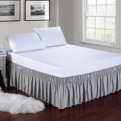 MEILA Bed Skirt Three Fabric Sides Elastic Wrap Around Dust Ruffled