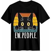 Women's T Shirt Funny Cat Graphic Tees Retro Ew People Short Sleeve Tops Black Women's Crew Neck Ribbed Fitted Shirt