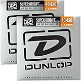 Dunlop Super Bright Nickel Light 5-String Bass Guitar Strings (4-120) 2-Pack
