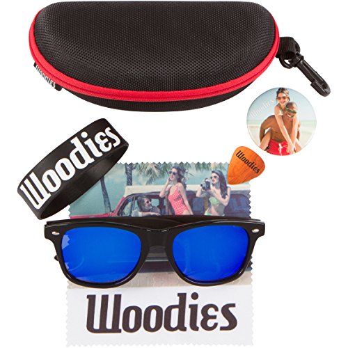 WOODIES Ebony Wood Sunglasses with Blue Mirror Lenses
