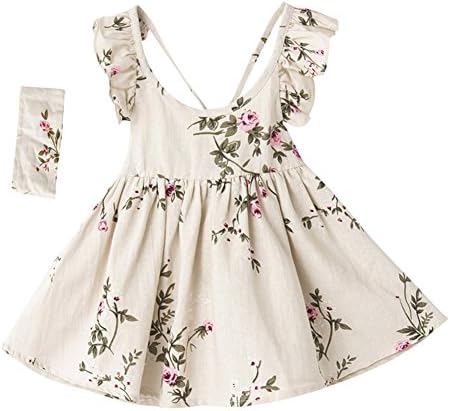 Arbag Girl Summer Linen Casual Dress Ink and Wash Painting Sleeveless Dress (5-6, White)