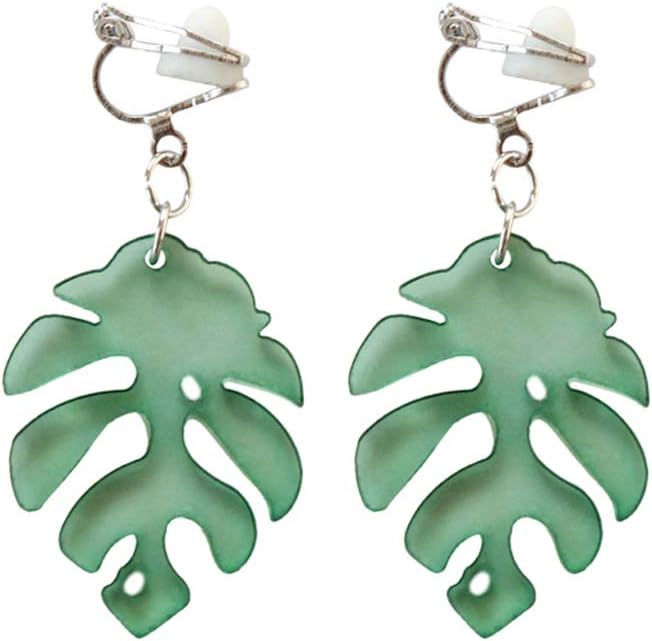 Hibye Women Tortoise Shell Long Dangle Drop Earrings, Green Leaf Shape Earrings Jewelry Gift Deco