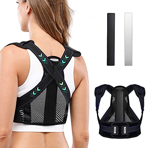 oneday Back Brace Posture Corrector for Men and Women with Replaceable Support Plates, Adjustable and Breathable Back Support for Back, Neck and Shoulder Pain Relief, Black