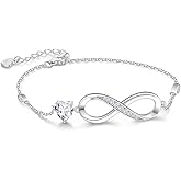 RIVIKO Infinity Love Heart Symbol Charm Bracelet for Women 925 Sterling Silver Adjustable Birthday Valentine’s Day Christmas Mothers Day Jewelry Gift for Mom Women Wife Her Friends