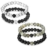 ORAZIO 4Pcs 8mm Beaded Distance Bracelet Natural Stone Couple Lover Relationship Bracelets Elastic