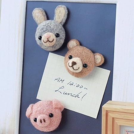 Amazon うさぎ くま ぶたさんのフェイスマグネット手作りキットスターターセット 針 マット 付き 羊毛 フェルト 動物 小物 生活雑貨 カットフェルトキット 通販