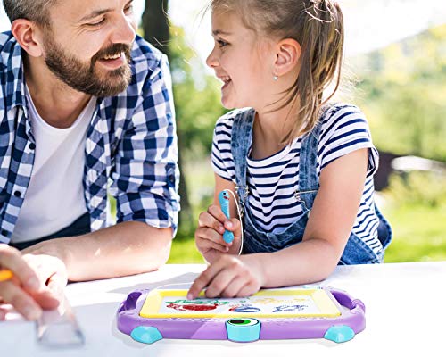 Peradix Magnetic Drawing Doodle Board with 2 Magnetic Pens and Stickers- Erasable Scribble Board Colorful Writing Pad Learning Toys for Kids Children Toddlers(Purple)