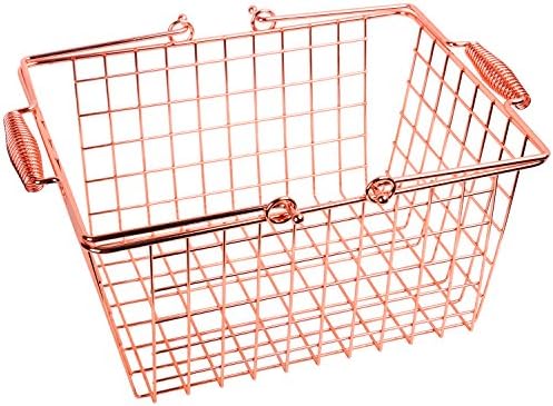 Scomer Fashion Glossy Rose Golden Plated Metal Wire Basket, Bling Bling Wire Food Storage Tray With Comfortable Handles For Kitchen Party Pantry Fruits Organizer, Medium - Rose Gold