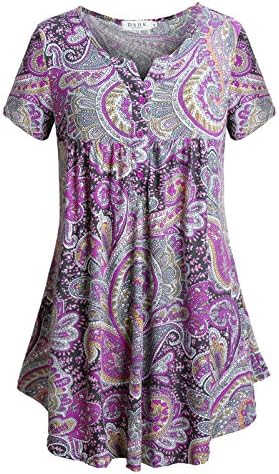 DSUK Floral Swing Tunic, Women's Loose-Fitting Perfect Basic Vintage Swing Cut Chic Surroundings Vocation Baggy Lovely Leisure Attire Paisley Blouse Sweatshirt for Holiday Purple X-Large