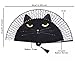 Amajiji Women Lovely Black Cat Folding Silk Fan Handheld Fan for Wedding, Dancing, Church, Party, Gifts (Black)