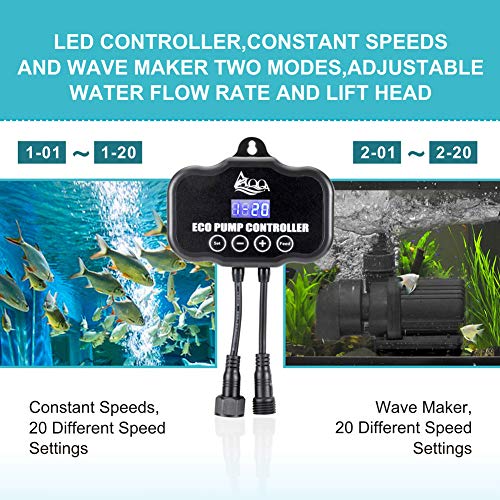 AQQA Controllable AC Water Pump,Circulation Make Wave/Feed Mode/20 Options Flow Adjustable Multifunction Submersible or External Powerful Return Pump for Saltwater & Freshwater Fish Tank(30W 800GPH)