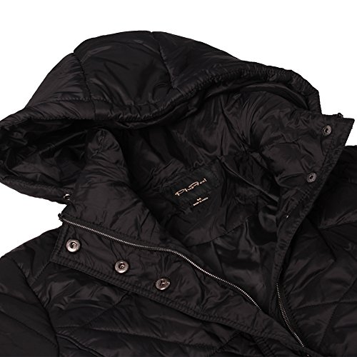 Plusfeel Women's Packable Outwear Cycling Long Sleeve Puffer Coat with Hood Outwear Sports Coat, Black, L