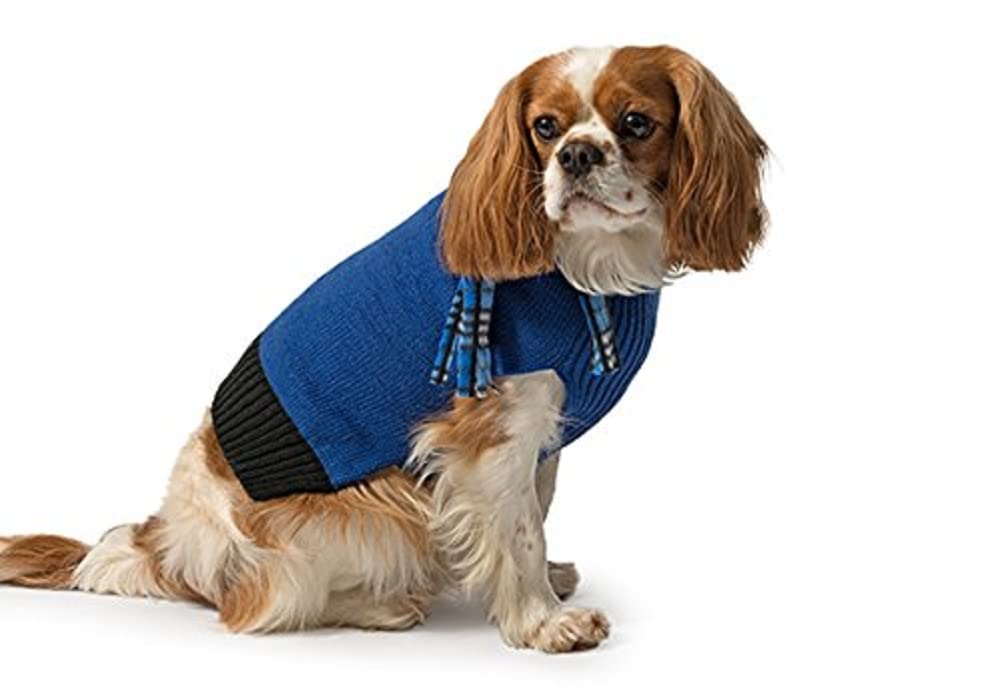 Ancol Scarf Dog Jumper Blue Knit with Check Pattern Scarf - Ribbed Hem and Collar for Comfort - Medium 40cm Length 42-56cm Girth