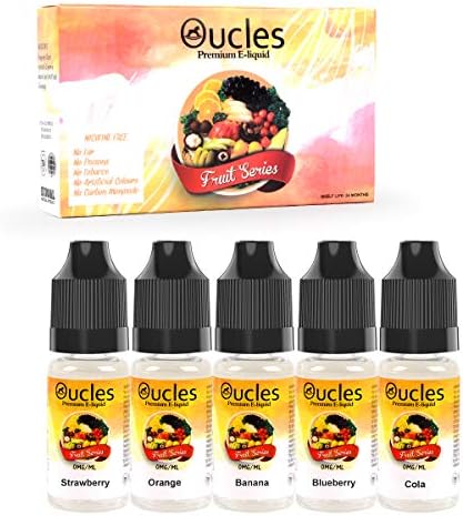 E Liquid E Juice, Oucles 5 X 10ml E Liquid Mixed Fruits|Banana|Blueberry|Strawberry|Orange|Cola|Made for Electronic Cigarette and E Shisha|Nicotine Free