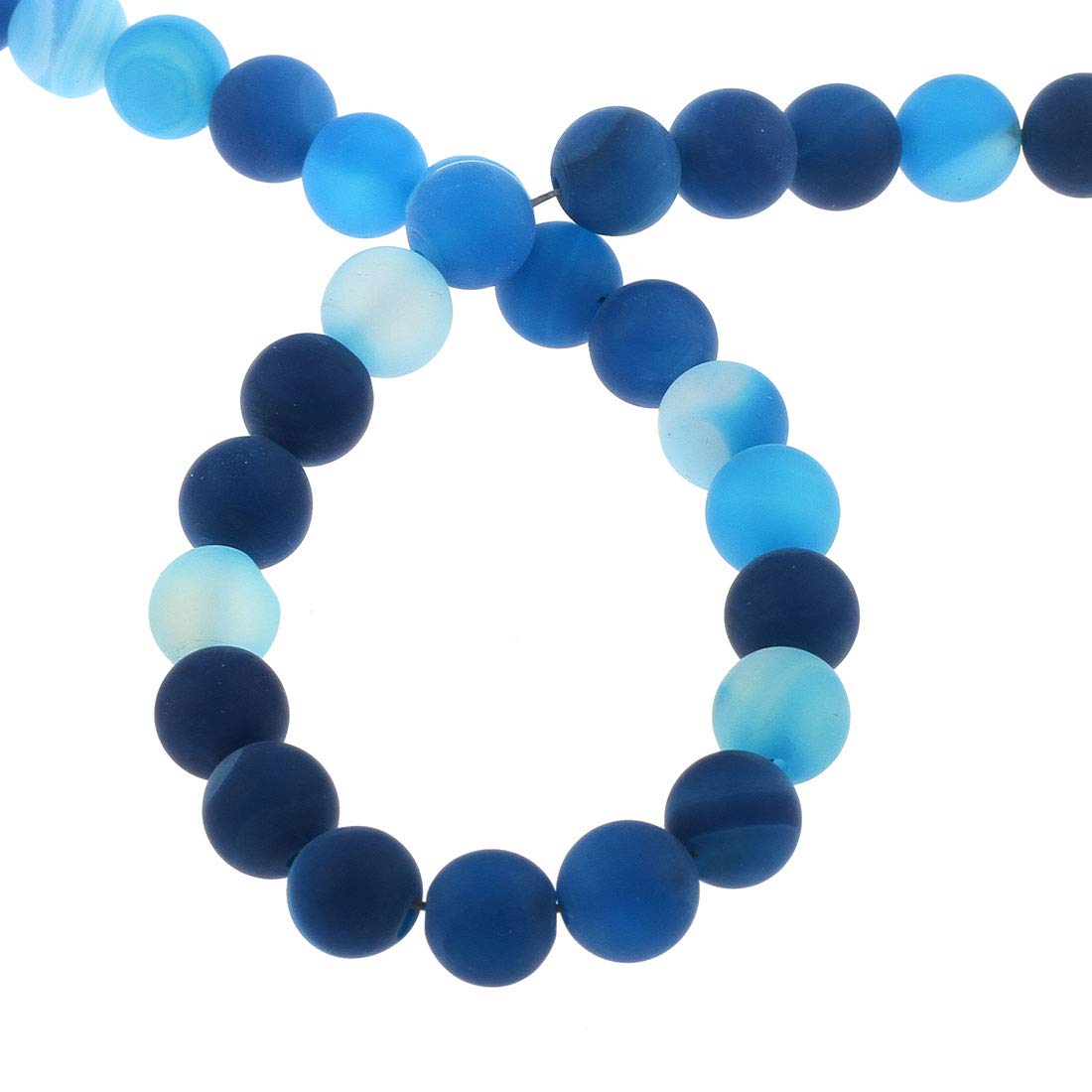 Natural Gemstone Striped Lace Agate Beads, 8 mm, 6 mm, 4 mm, Polished and Matt, Ball Shape Jewellery Beads for Jewellery Bracelet, Jewellery Making (4 mm, 25 Pieces, Matte Blue)