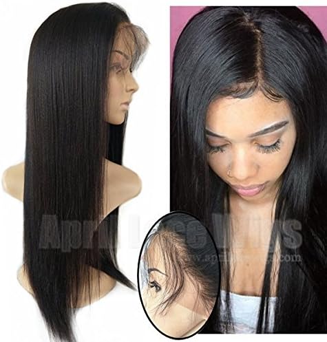 [April lace wigs]Brazilian virgin light yaki 150% density 360 frontal Pre Plucked Bleached Knots human hair lace wigs with baby hair natural hairline for black women (22 inches)