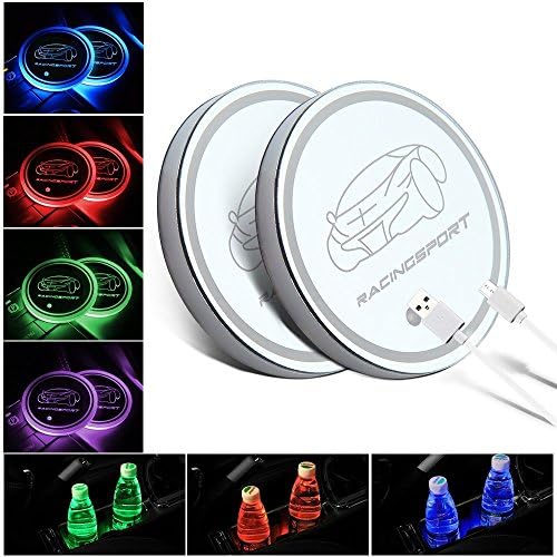 Wayrank 2PCS Car LED Cup Holder Mat Pad Coaster USB Rechargeable RGB Interior Decoration Light