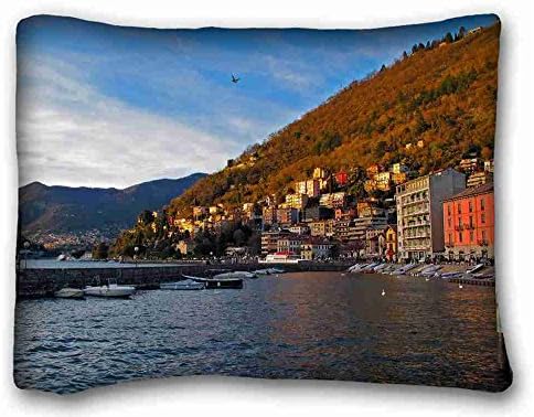 Custom Cotton &amp; Polyester Soft ( City Italy Lombardy como sea embankment berth home Mountains water sky ) Soft Pillow Case Cover 20*26 Inch (One Sides)Zippered Pillowcase suitable for Queen-bed