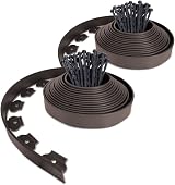 VOUNOT Lawn Edging 20m with 60 Pegs Brown 4mm Thick Flexible Border Kit