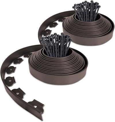 VOUNOT Lawn Edging 20m with 60 Pegs Brown 4mm Thick Flexible Border Kit