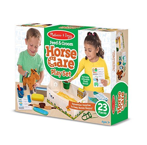 Melissa & Doug Feed & Groom Horse Care Play Set with Plush Stuffed Animal (23 Pcs)