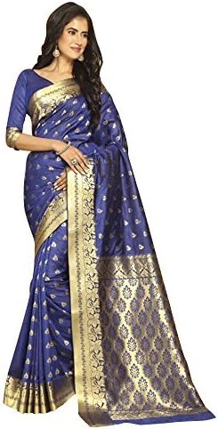 Craftsvilla Women's Bangalore Silk Zari work Blue Saree with unstitched Blouse piece