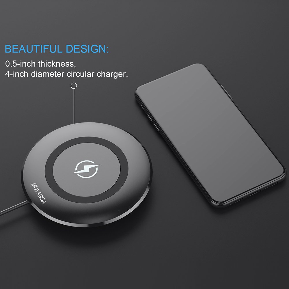 MOYAGOA Qi Certified Wireless Charging Pad (black). Protects your device from overheating. For iPhone X, iPhone 8 Plus, iPhone 8, Samsung Galaxy Note 8, S8, S8 Plus, S7 Edge S7, S6 Edge Plus, Note 8,