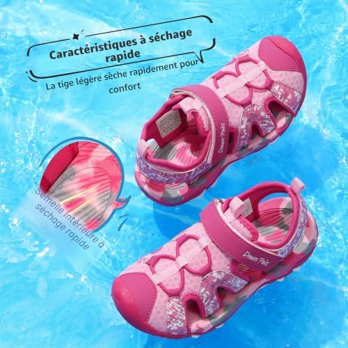 Sandales Sport Enfant Garçon Fille Sandals Été Antidérapantes Respirantes, Chaussures Outdoor Randonnée Plage Marche Sandale Fermées Confortables Légères,Size 36,Rose Vif/Rose