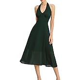 RIHOAS Chiffon Dress Halter V Neck Dresses Wedding Guest Dress Backless Smocked Beach Vacation Dresses