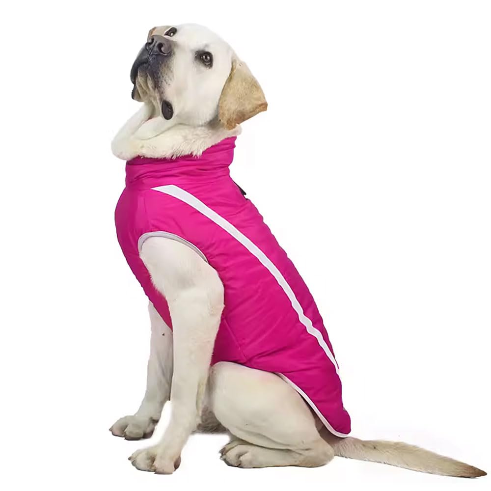 Voarge Waterproof Dog Coat Winter Warm Jacket, Dogs Pet Fleece Vest with Smooth Zipper, Puppy Outdoor Coats for Bulldog, Golden Retriever, Labrador, Pink, 2XL
