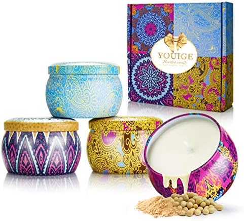 Scented Candles Gift Set, Natural Soy Wax 4.4 Oz Aromatherapy Candles, Soy Candles Gifts for Women Travel Candles in Tins Candles with Pure Essential Oil, Funny Relaxing Candles Womens Gifts 4 Pack