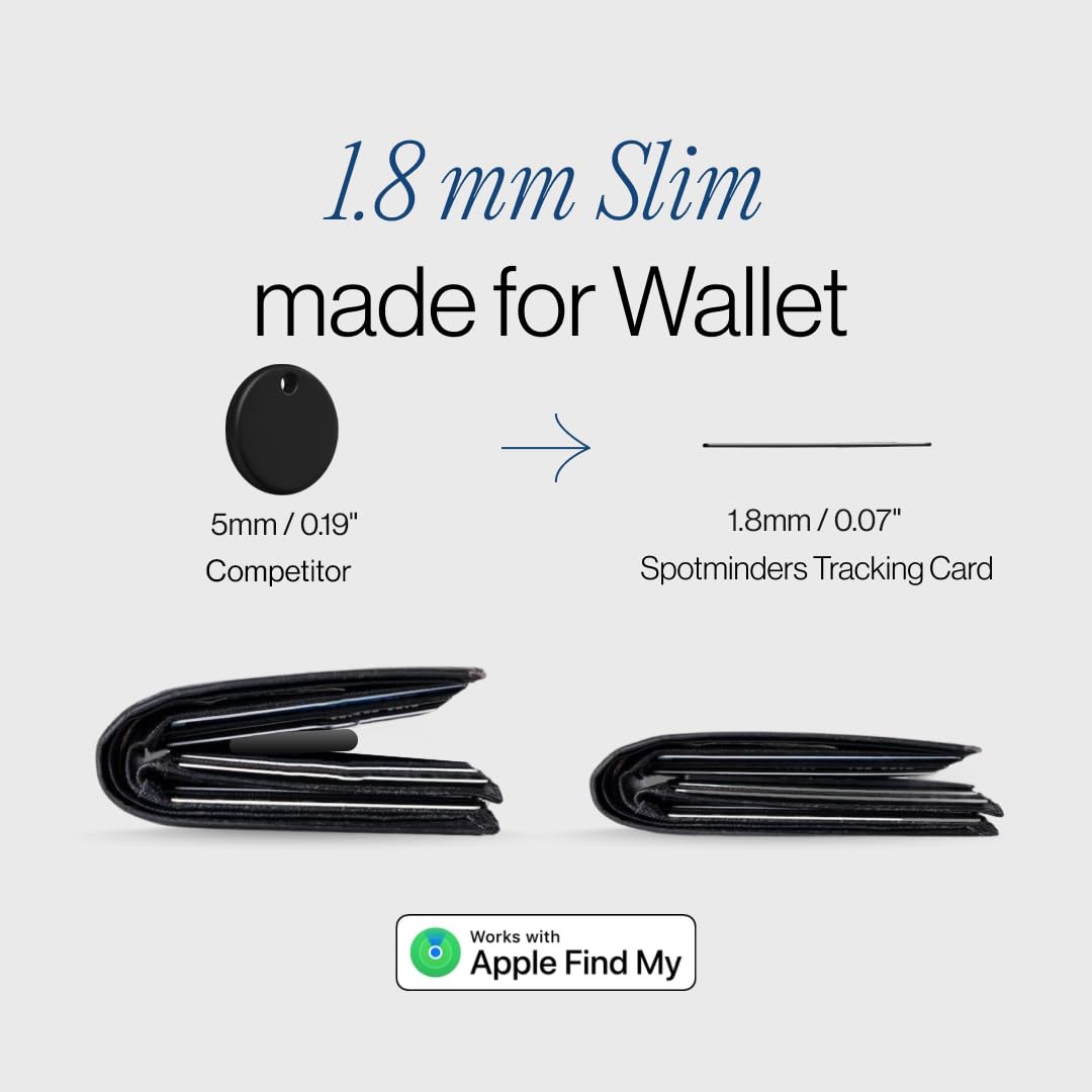 SPOTMINDERS Apple MFi Certified Wallet Tracker for Christmas Stocking Stuffers for Men Gifts for Women Works With Apple Find My Rechargeable 0.07in Slim Tracking Card - White Elephant Gifts for Adults