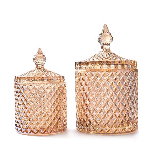 Rainie Love Home Basic Food Storage Organization Set-Amber Crystal Diamond Faceted Jar with Crystal Lid,Suitable as A Candy Dish,Cookie Tin,Biscuit Barrel,Decorative Candy Jar-16 OZ-Large - Thumbnail 5