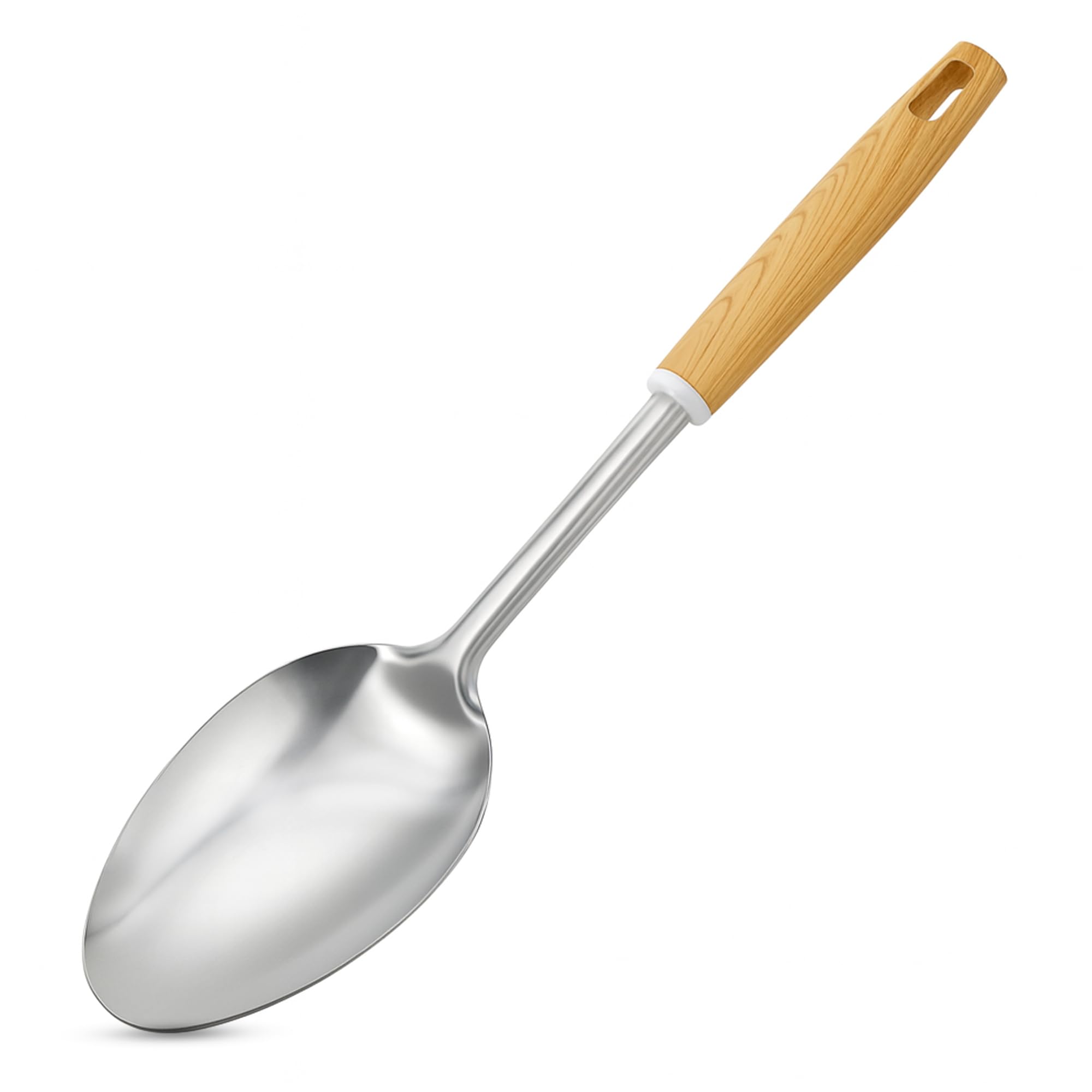 TIJAR Cooking & Serving Spoon, Stainless Steel Kitchen Utensil with Heat Resistant Nylon Wood Effect Handle, Long 32cm Stirring & Serving Spoon, Dishwasher Safe