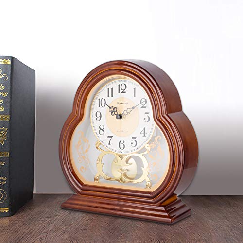 SkyNature Pendulum Desk Clocks, Vintage Grandmother Clock with Swinging Pendulum, Silent Non-Ticking Battery Operated Imitation Wood Hanging Clock for Home, Bedroom, Office, Den Decor - Brown,10 Inch