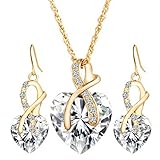 Clearance Deals Women Heart Crystal Rhinestone Silver Chain Pendant Necklace+ Earrings Jewelry Sets Romantic Gift by ZYooh (White)