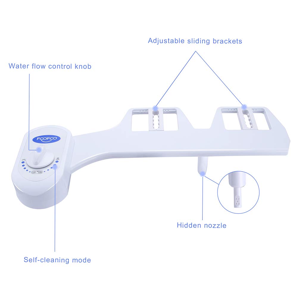 Bidet Fresh Water Spray Foofoo Non-Electric Mechanical Self Cleaning Nozzles White for Toilet Attachment Easy to Install
