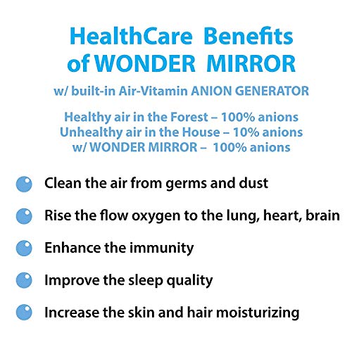 WONDER MIRROR 2019 Led Lighted Trifold Makeup Mirror w/Built-in Air-Vitamin Anion Generator for Ionic Conditioning + Big 10x Magnification Mirror w/Suction-Cups + Charger w/Long 7 ft Cord - Thumbnail 2