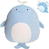 CASAGOOD Soft Flat Whale Plush Hugging Pillow Cute Blue Whale Stuffed Animal Plushies Toys Kids Anime Cushion for Birthday, Valentine's Day, Christmas...12 Inch