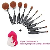 BeautyKate 10 pcs Oval Toothbrush Makeup Brushes Set (Rose Golden)
