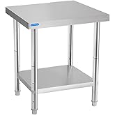 KUARBARR Stainless Steel Table for Prep &amp; Work with Undershelf 18 x 24 Inches NSF Metal Commercial Kitchen Prep Table with Adjustable Under Shelf Worktable for Restaurant Home Outdoor