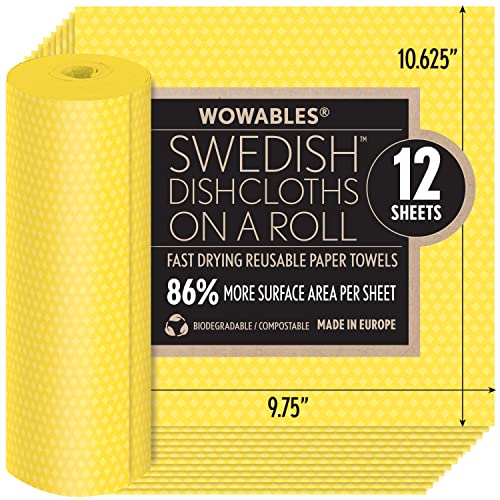 Swedish Dishcloths for Kitchen On a Roll 12 Sheets, Ultra Absorbent