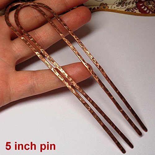 Copper Hair Fork, U-shape Hammered Metal Hair Pin for Bun, Choose Your Size, Handmade Boho Accessory - Thumbnail 5