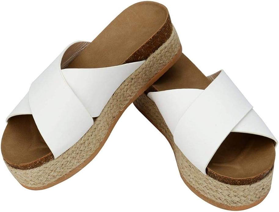 Amazon.com | Womens Espadrilles Wedges Criss Cross Strappy Leather Sandals Platform Slides Open 