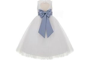 EKIDSBRIDAL White Floral Lace Heart Cutout Flower Girl Dresses Christening Dresses 172T