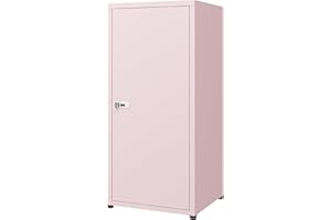 MIOCASA Metal Locker Storage Cabinet with Lock and Shelves,Single Door Lockable Cabinet for Bedroom,School,Kindergarten (Pink)