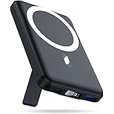 AOGUERBE for Mag-Safe Portable Charger, 10000mAh Magnetic Power Bank 22.5W Fast Charging,Mini Battery Pack Wireless with LED Display&Foldable Stand for iPhone 17/16/15/14/13/12 Series (Obsidian Black)