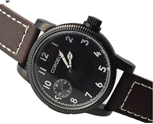 46mm Corgeut Black Dial PVD Case 6497 Movement Hand Winding Mens Watch